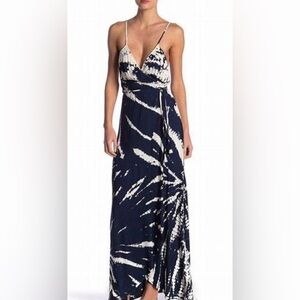 Young, Fabulous & Broke Lauralei  Navy and White Tie-Dye Wrap Maxi Dress